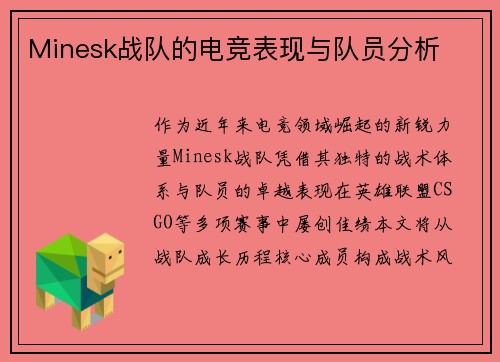 Minesk战队的电竞表现与队员分析