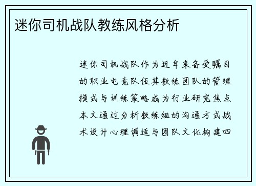 迷你司机战队教练风格分析