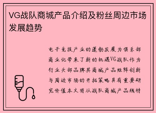 VG战队商城产品介绍及粉丝周边市场发展趋势